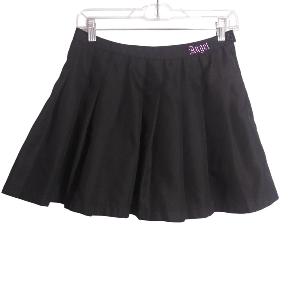 Faded Rose Y2K Angel Black Pleated Mini Skirt Grunge Skater Festival Size M